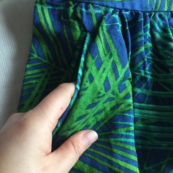 Banana Republic Tropical Leaves Linen Skirt - green blue- size 14 - Picture 8 of 10